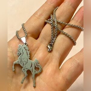 Silver Horse Pendant Necklace. Stainless steel
